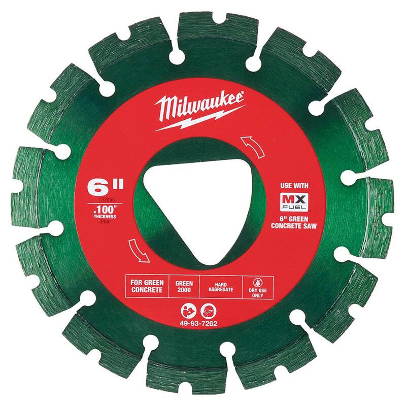 Milwaukee Verde 6 pulgadas x .100 pulgadas Cuchilla de Diamante con Borde Segmentado para Cortar Concreto (Paquete de 1) - 49-93-7262