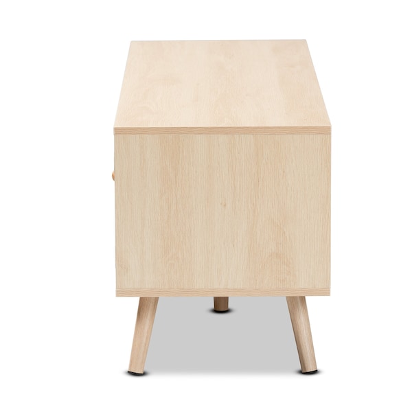 Baxton Studio Sebille Mid-Century Modern Light Brown Finished Wood 2-Door TV Stand with Natural Rattan - 207-12462