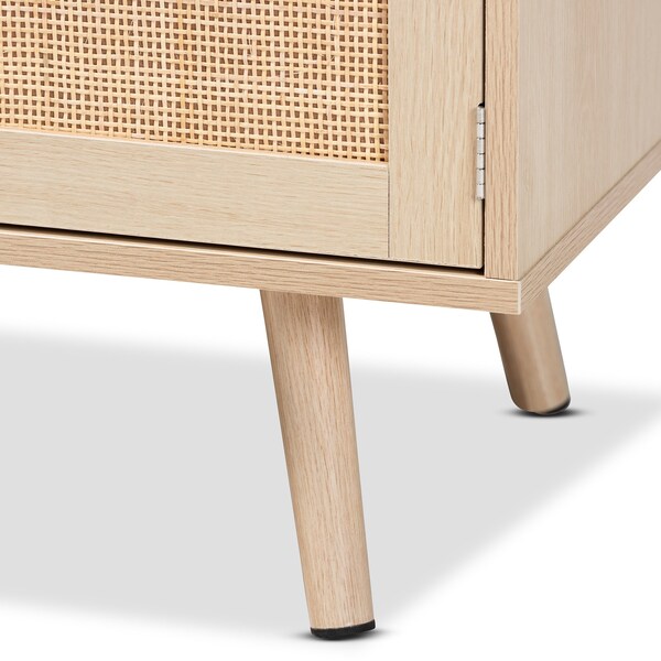 Baxton Studio Sebille Mid-Century Modern Light Brown Finished Wood 2-Door TV Stand with Natural Rattan - 207-12462