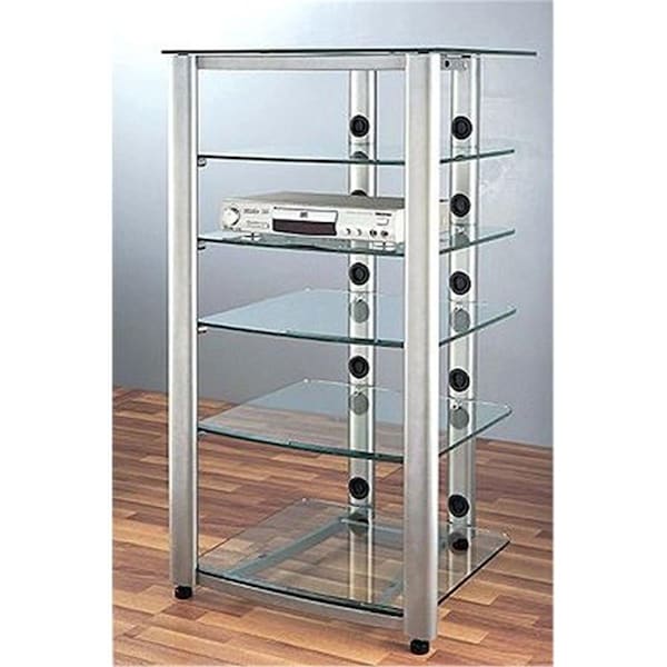 Vti Mfg 4 Silver Oval Poles 6 Tinted Black Glass Shelves Av Stand - HGR406SB