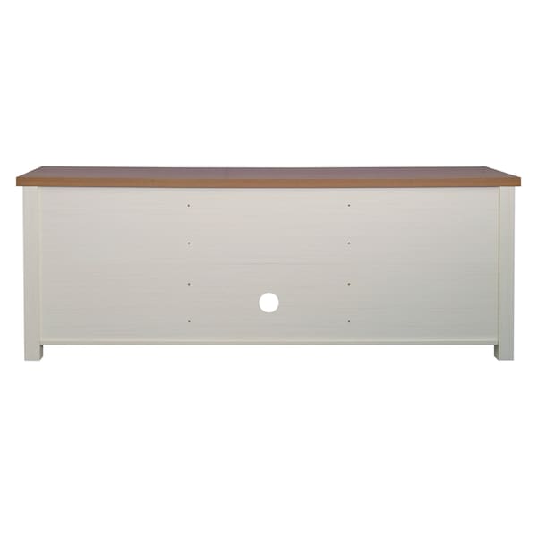 Flash Furniture Kilead Farmhouse TV Stand for up to 80in. Engineered Wood Console w/Open Storage, White w/Walnt Top - GC-MBLK66-WH-GG