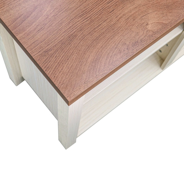 Flash Furniture Kilead Farmhouse TV Stand for up to 80in. Engineered Wood Console w/Open Storage, White w/Walnt Top - GC-MBLK66-WH-GG