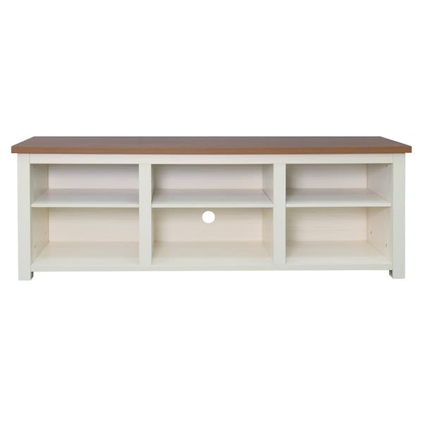 Flash Furniture Kilead Farmhouse TV Stand for up to 80in. Engineered Wood Console w/Open Storage, White w/Walnt Top - GC-MBLK66-WH-GG