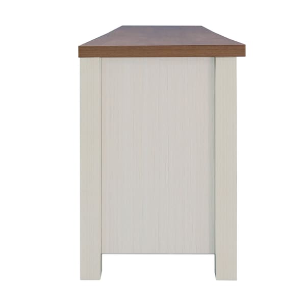 Flash Furniture Kilead Farmhouse TV Stand for up to 80in. Engineered Wood Console w/Open Storage, White w/Walnt Top - GC-MBLK66-WH-GG