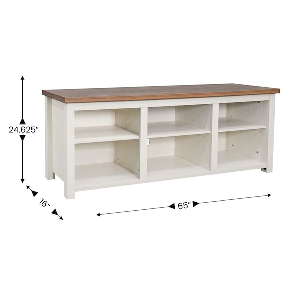 Flash Furniture Kilead Farmhouse TV Stand for up to 80in. Engineered Wood Console w/Open Storage, White w/Walnt Top - GC-MBLK66-WH-GG