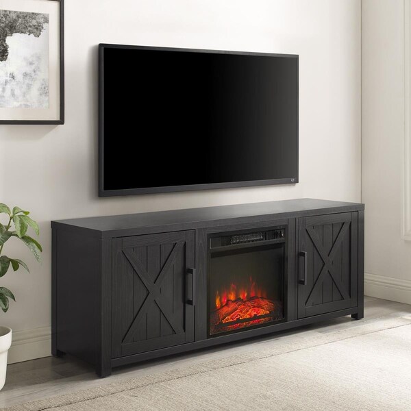 Seatsolutions 58 in. Gordon Low Profile TV Stand with Fireplace, Black - SE3053287