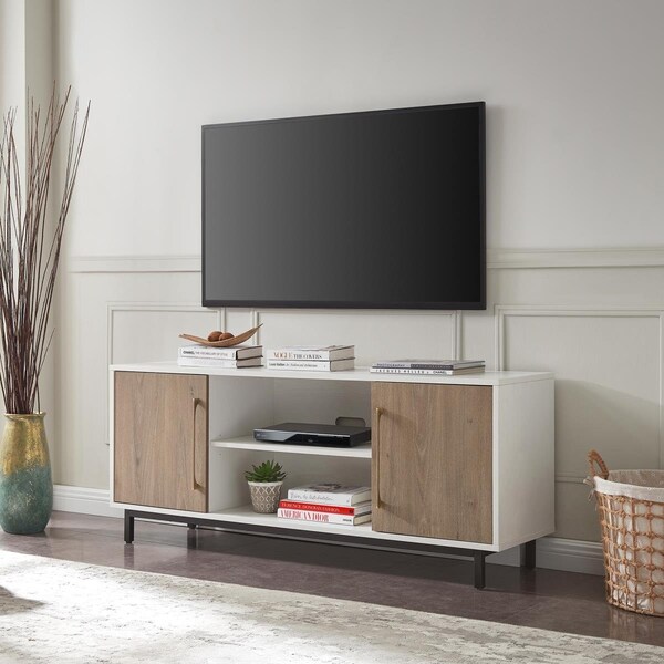 Hudson & Canal 65 in. Julian Rectangular TV Stand White & Antiqued Gray Oak - TV1680