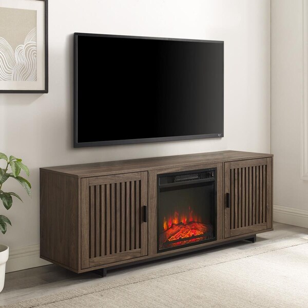 Modern Marketing Concepts 58 in. Silas Low Profile TV Stand with Fireplace, Walnut - KF100858WA