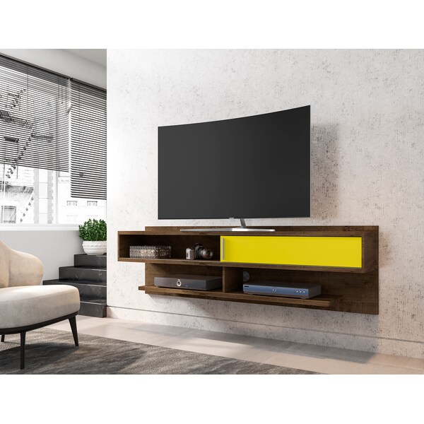Manhattan Comfort Astor 70.86 Floating Entertainment Center, Rustic Brown and Yellow - 222BMC94