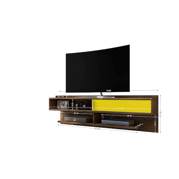 Manhattan Comfort Astor 70.86 Floating Entertainment Center, Rustic Brown and Yellow - 222BMC94
