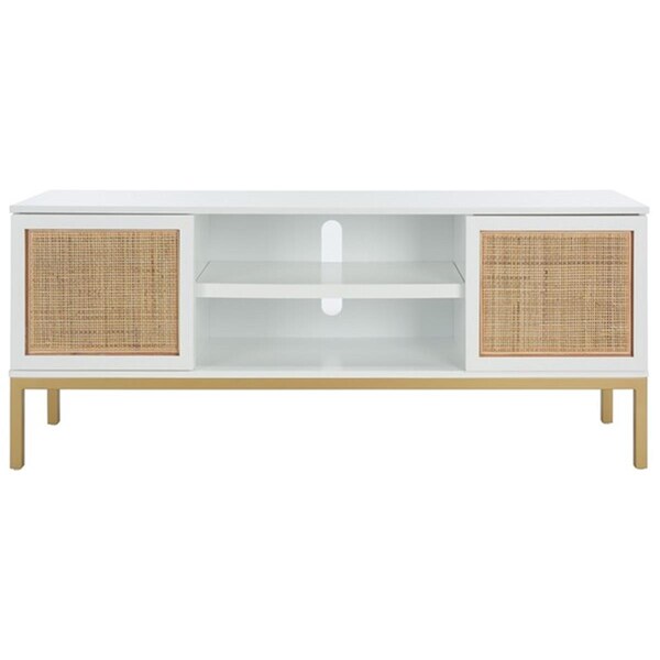 Safavieh Zadie 2 Shelf Rattan Media Stand, White & Natural - MED5009B