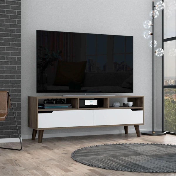 Depot E-Shop 52 in. Kobe TV Stand Dark Walnut & White - DE-RBB7963