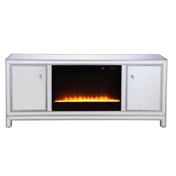 Microcomputermicroordenador 60 in. Modern Mirrored TV Stand with Crystal Fireplace Insert - Antique Silver - MI2952181