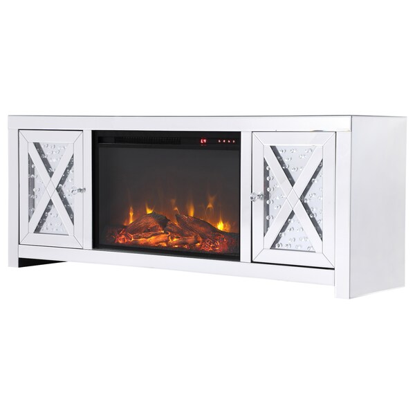 Elegant Decor 59 In. Crystal Mirrored Tv Stand With Wood Log Insert Fireplace, 2PK - MF9904-F1