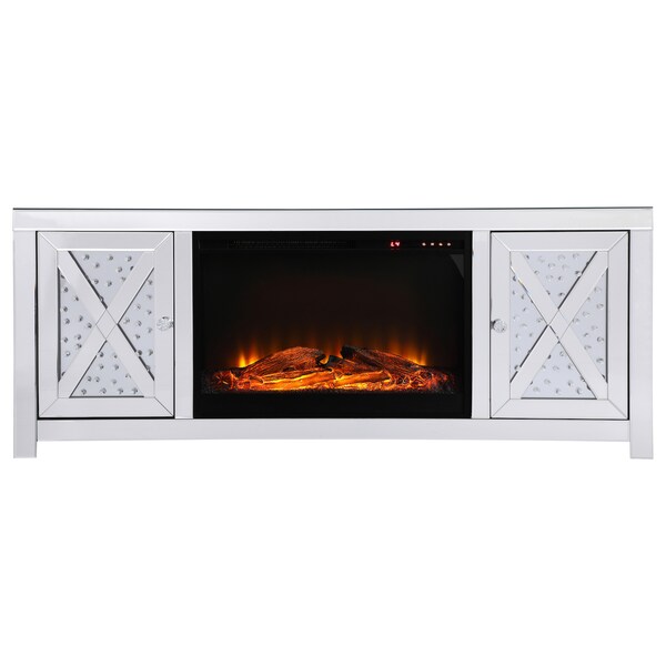 Elegant Decor 59 In. Crystal Mirrored Tv Stand With Wood Log Insert Fireplace, 2PK - MF9904-F1