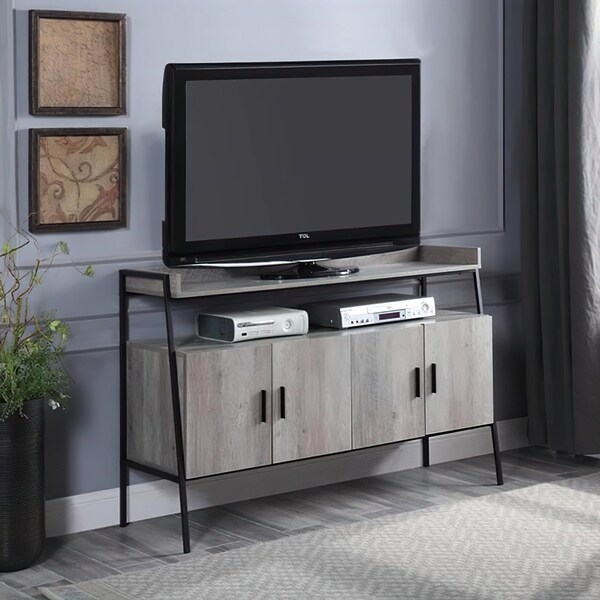 Acme Wooden 1-Shelf TV Stand with 4 Doors in Gray Oak and Black - ER-0175GY