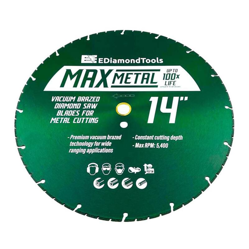 EDiamondTools 14 pulgadas, Metal, Borde Segmentado, Ancho del Segmento 0.125 pulgadas, Disco de Diamante con Recubrimiento al Vacío con Protección Lateral, 1 pulgada de Arbor - VB14PA1_THD