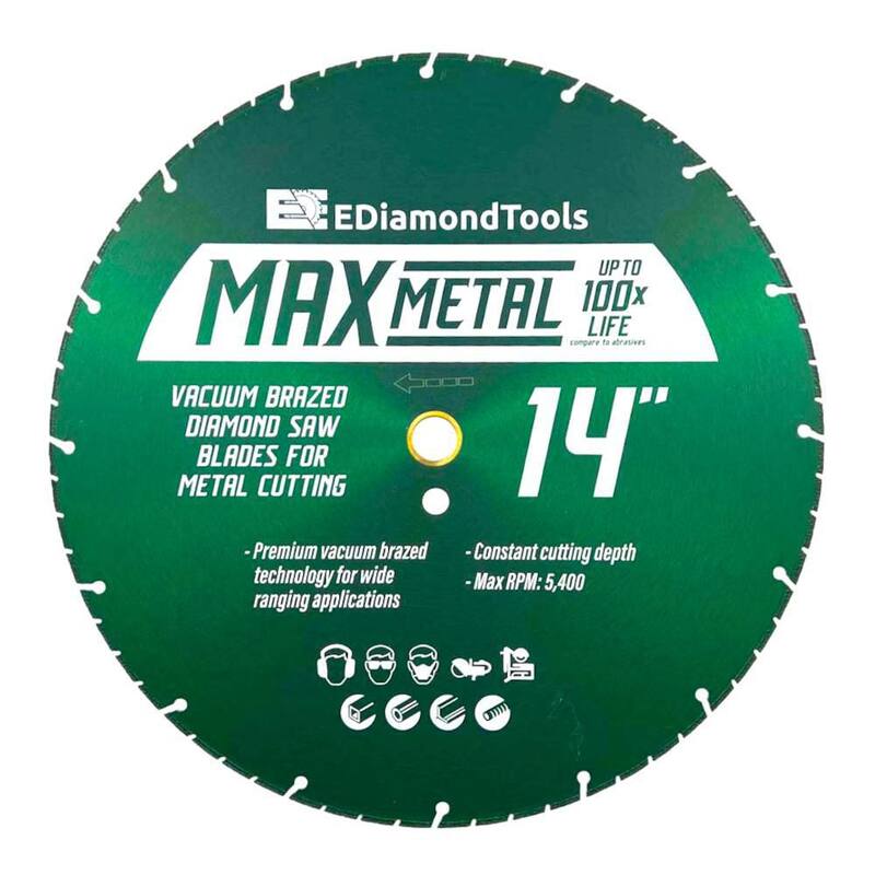 EDiamondTools 14 pulgadas, Metal, Borde Segmentado, Ancho del Segmento 0.125 pulgadas, Disco de Diamante con Recubrimiento al Vacío con Protección Lateral, 1 pulgada de Arbor - VB14PA1_THD