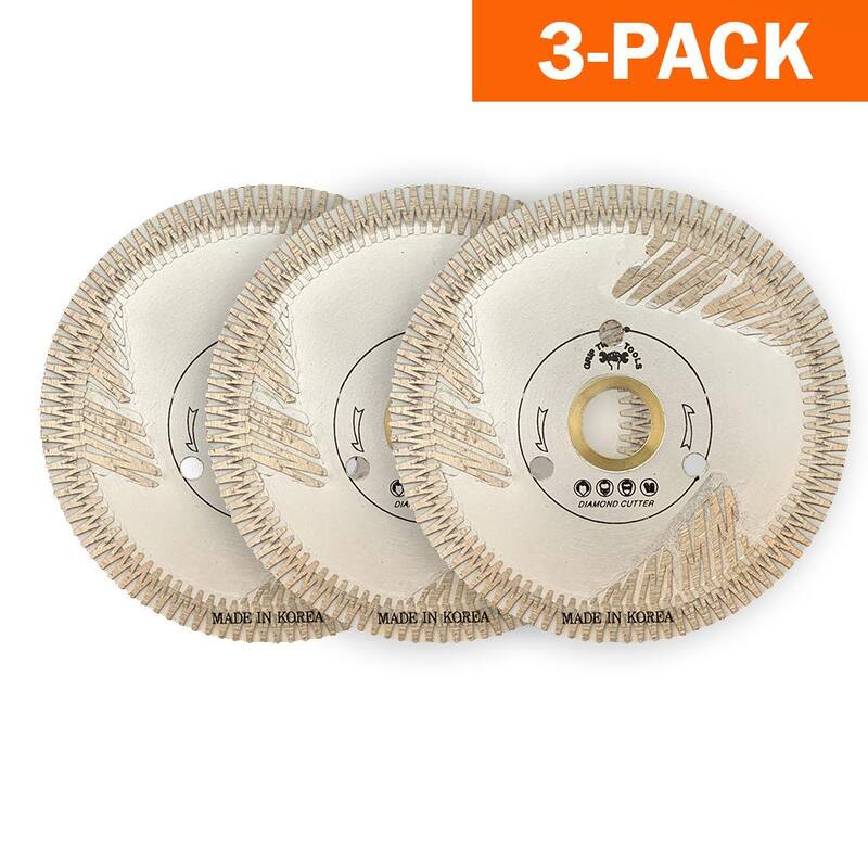 Herramientas GRIP TIGHT 4 pulgadas. Hoja de corte de diamante de corte turbo profundo premium para cortar granito, mármol, concreto, piedra, ladrillo y albañilería (paquete de 3) - B1537-3