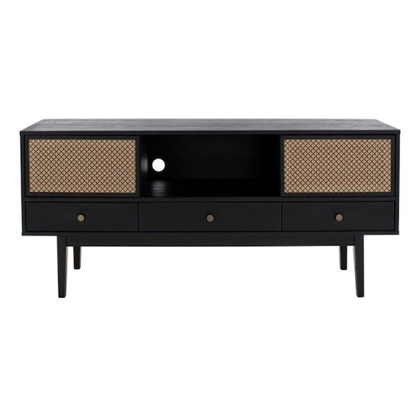 Safavieh Ceu 3 Drawer 1 Shelf Media TV Stand, Black & Gold - 1 Box of 2 - MED9606B-2BX