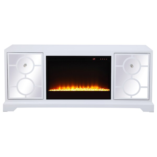 Elegant Decor 60 In. Mirrored Tv Stand With Crystal Fireplace Insert In White, 2PK - MF801WH-F2