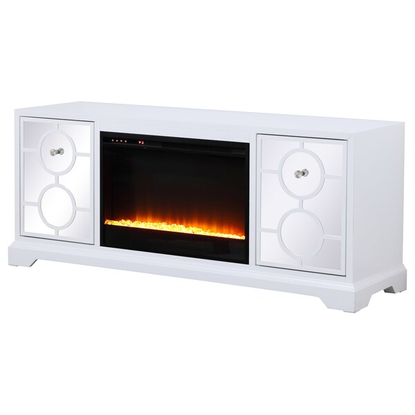 Elegant Decor 60 In. Mirrored Tv Stand With Crystal Fireplace Insert In White, 2PK - MF801WH-F2