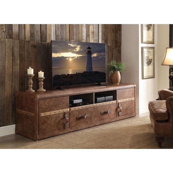 Magneticismmagnetismo 80 x 20 x 22 in. Leather TV Stand, Retro Brown - MA3094893