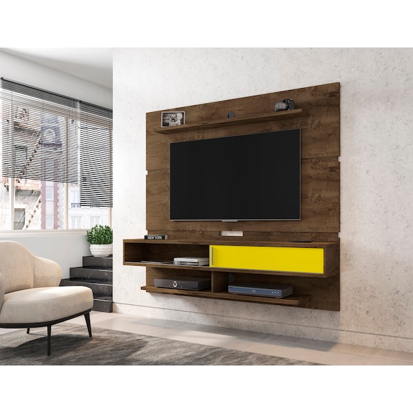 Manhattan Comfort Astor 70.86 Floating Entertainment Center, Rustic Brown and Yellow - 223BMC94