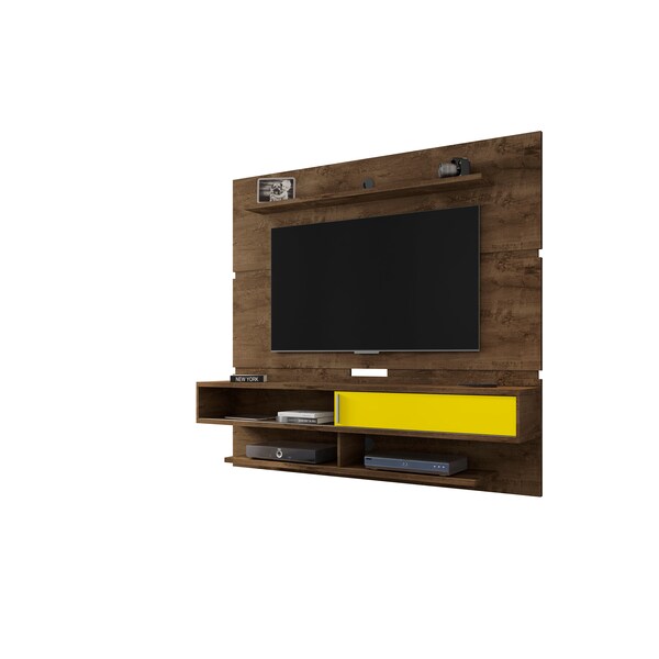 Manhattan Comfort Astor 70.86 Floating Entertainment Center, Rustic Brown and Yellow - 223BMC94