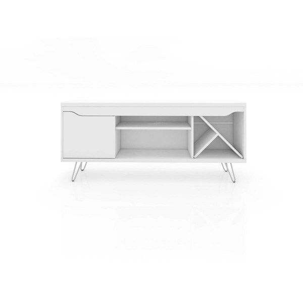 Designed To Furnish Baxter Mid-Century- Modern TV Stand with Wine Rack in White, 23.03 x 53.54 x 14.17 in. - DE2616418