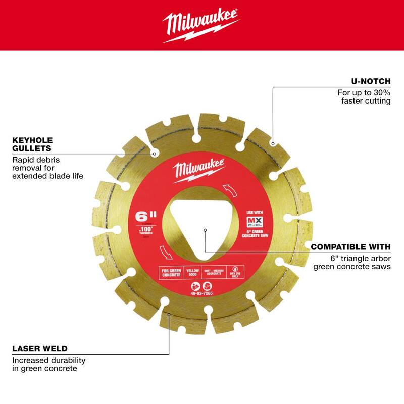 Milwaukee Amarillo 6 pulgadas x .100 pulgadas Hoja de Diamante de Segmento de Corte de Concreto Verde (paquete de 1) - 49-93-7265