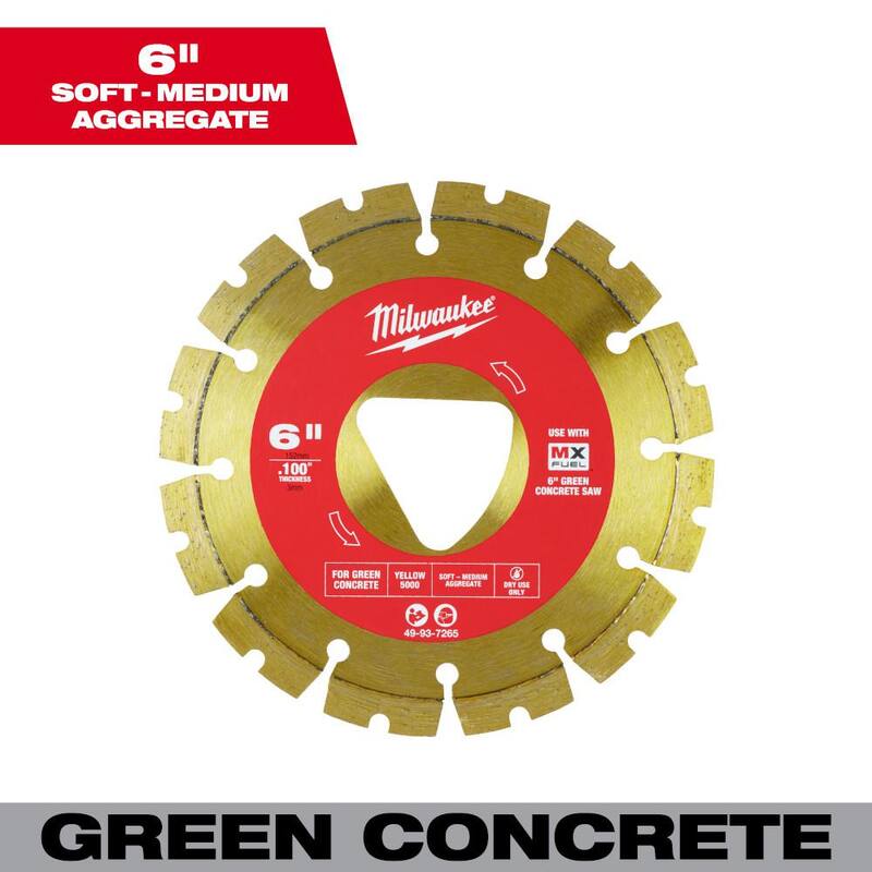 Milwaukee Amarillo 6 pulgadas x .100 pulgadas Hoja de Diamante de Segmento de Corte de Concreto Verde (paquete de 1) - 49-93-7265