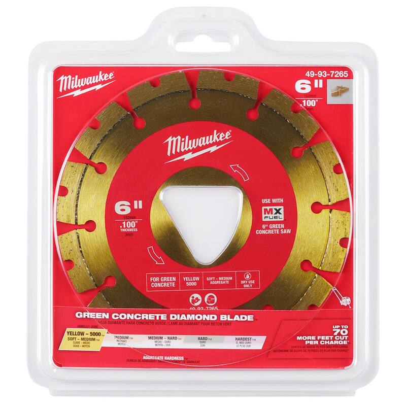 Milwaukee Amarillo 6 pulgadas x .100 pulgadas Hoja de Diamante de Segmento de Corte de Concreto Verde (paquete de 1) - 49-93-7265