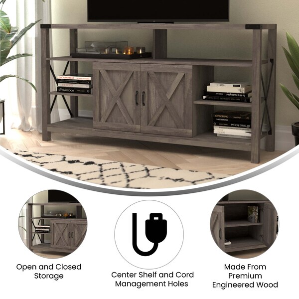 Flash Furniture 60" Coastal Gray TV Stand with Storage Shelves - ZG-025-GY-GG