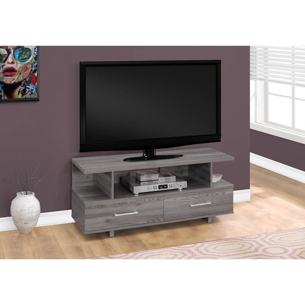 Homeroots 20 in. Grey Particle Board & Laminate TV Stand with 2 Storage Drawers - 332896