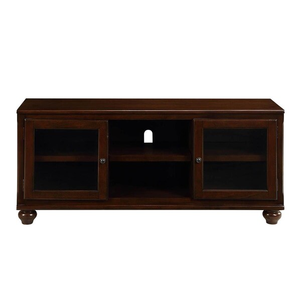 Homeroots 19 x 58 x 26 in. Walnut Wood Glass TV Stand - 347480
