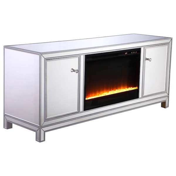 Elegant Decor 60 In. Mirrored Tv Stand With Crystal Fireplace Insert In Antique Slvr, 2PK, 677535 - MF701S-F2