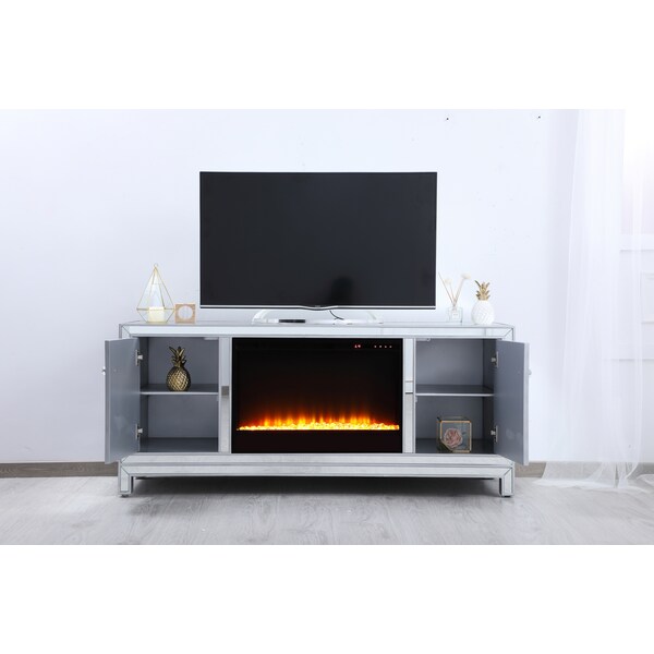 Elegant Decor 60 In. Mirrored Tv Stand With Crystal Fireplace Insert In Antique Slvr, 2PK, 677535 - MF701S-F2