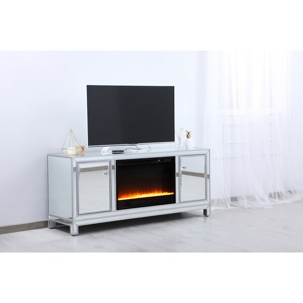 Elegant Decor 60 In. Mirrored Tv Stand With Crystal Fireplace Insert In Antique Slvr, 2PK, 677535 - MF701S-F2