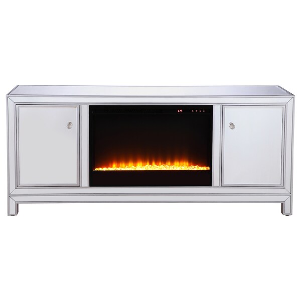 Elegant Decor 60 In. Mirrored Tv Stand With Crystal Fireplace Insert In Antique Slvr, 2PK, 677535 - MF701S-F2