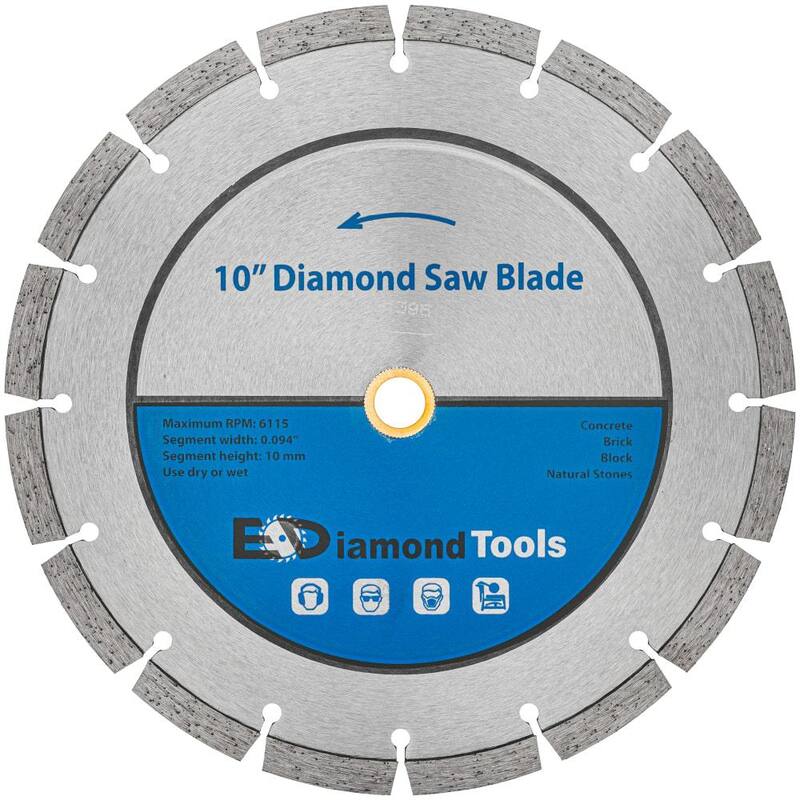 Herramientas de diamante EDiamondTools de 10 pulgadas. Hojas de sierra de diamante segmentadas de uso general para concreto y albañilería, altura de segmento de 10 mm, 7/8-5/8 pulgadas de arborio - SG10X.