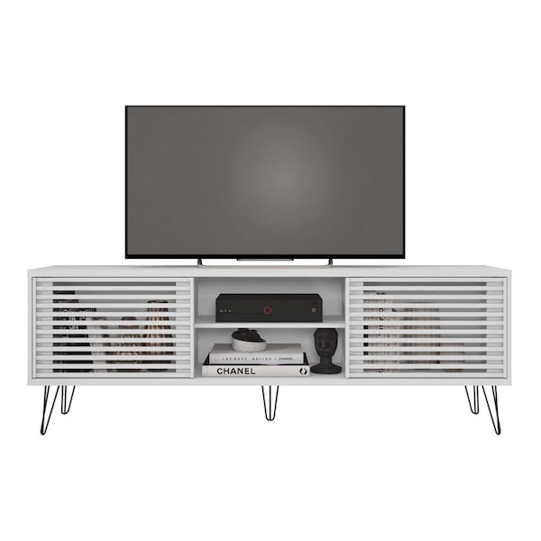 Better Home Products Frizz Mid-Century Modern TV Stand for Up to 70 in. TV, White - FRIZZ-TVSTN-WHT