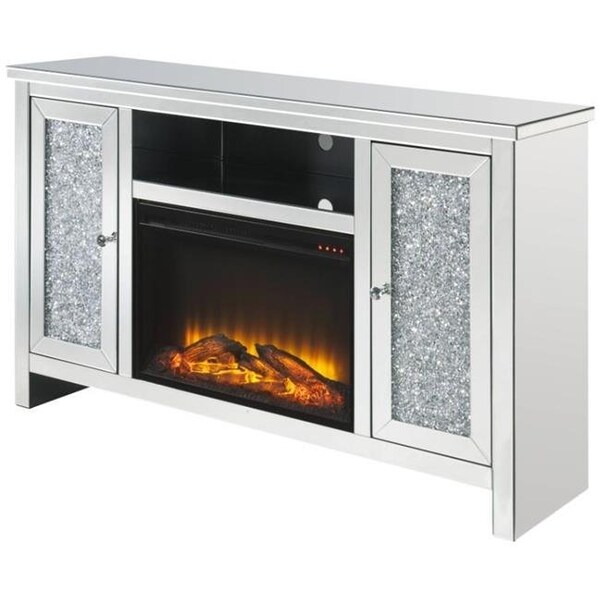 Acme Furniture Industry Inc ACME Furniture 91775 Noralie Rectangle TV Stand with LED Fireplace; Mirrored & Faux Diamonds - 91775