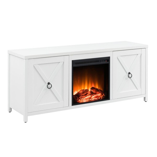 Hudson & Canal Henn  Hart  Granger White TV Stand with Log Fireplace Insert - 24 x 58 x 15 in. - TV0675