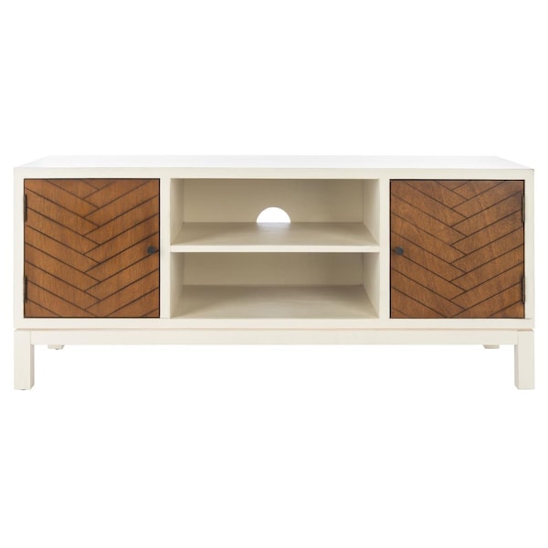 Safavieh Ajana 2 Door 1 Shelf Media Stand, Distressed White & Honey - MED5703C
