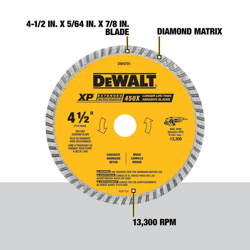 Disco de sierra circular de diamante para concreto y ladrillo de 4-1/2 pulgadas - DW4701
