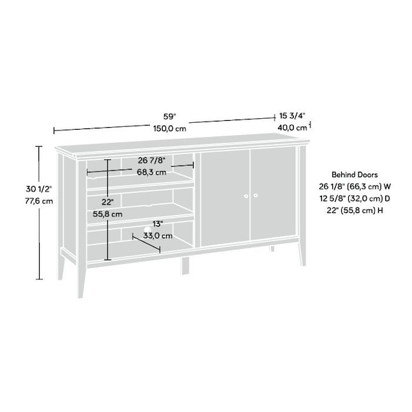 Sauder Larkin Ledge 60 in. Credenza Go , Accommodates up to a 65 in. TV weighing 70 lbs - 434189