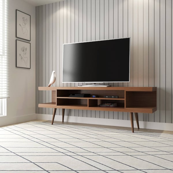 Manhattan Comfort Utopia 70.47" TV Stand with Splayed Wooden Legs and 4 Shelves in Maple Cream - 19755