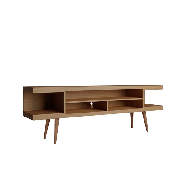 Manhattan Comfort Utopia 70.47" TV Stand with Splayed Wooden Legs and 4 Shelves in Maple Cream - 19755