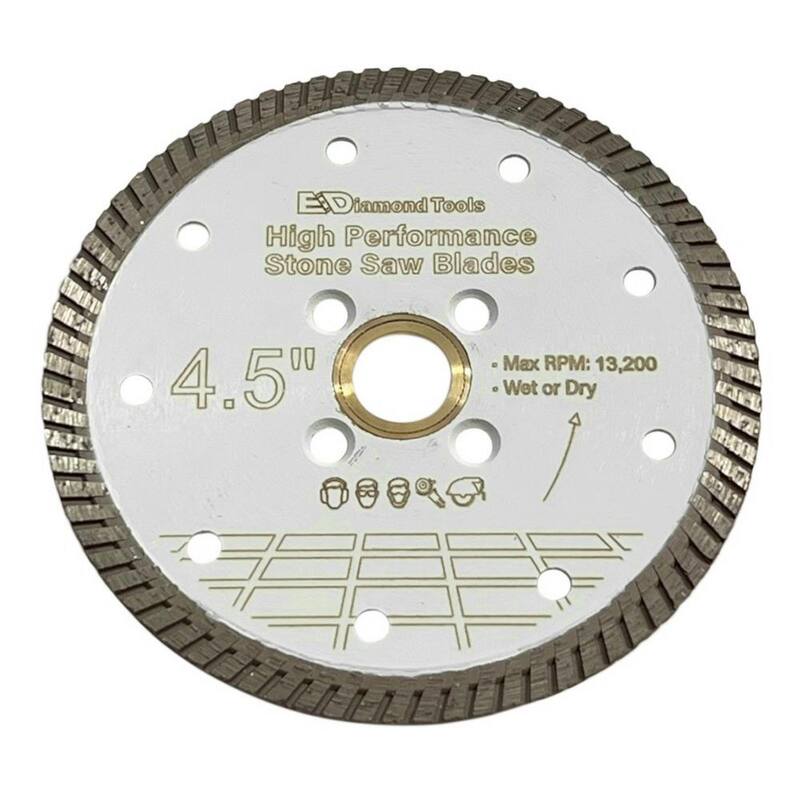 EDiamondTools 4.5 in. Granito, Cuarzo, Piedra Artificial, Turbo Rim, Hoja de Diamante de Alto Rendimiento, Arbor de 7/8 pulg. y 5/8 pulg. - GBN45A7_THD